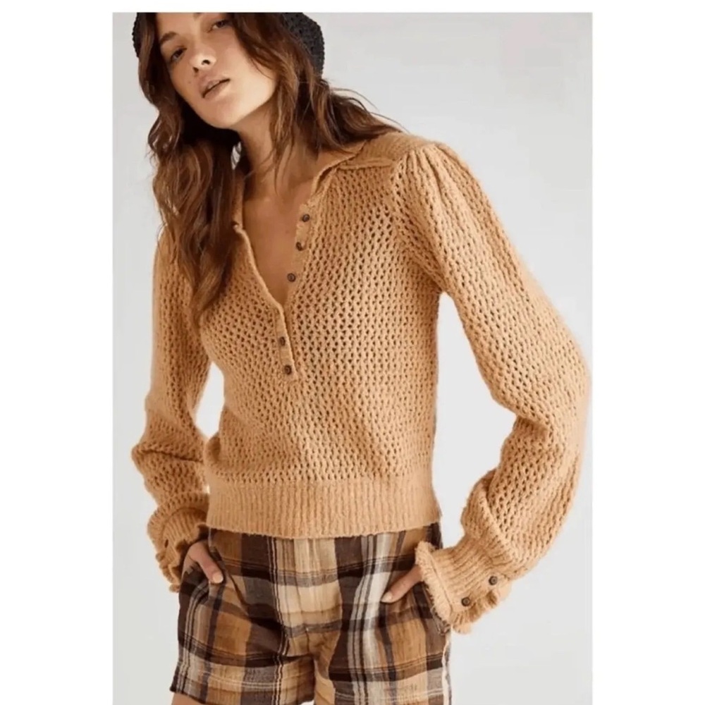 Free People Snowdrift Pullover Sweater in Camel Heather Size XS